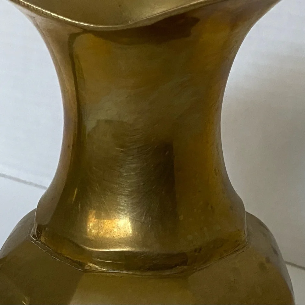 Vintage Solid Brass Pitcher Jug Vase Pretty Handle 6.5” Tall